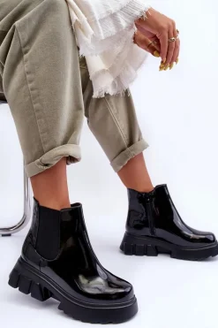 Lakierowane Sztyblety Workery Damskie Czarne Brizora