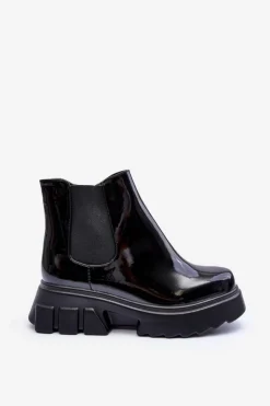 Lakierowane Sztyblety Workery Damskie Czarne Brizora