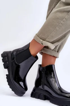 Lakierowane Sztyblety Workery Damskie Czarne Brizora