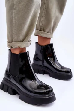 Lakierowane Sztyblety Workery Damskie Czarne Brizora