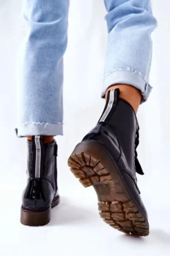 Lakierowane Workery Ocieplane Czarne Lomess