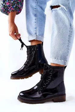 Lakierowane Workery Ocieplane Czarne Lomess