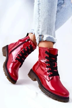 Lakierowane Workery Ocieplane Czerwone Lomess