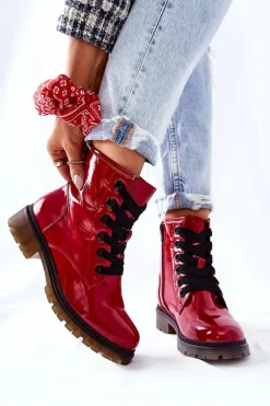 Lakierowane Workery Ocieplane Czerwone Lomess