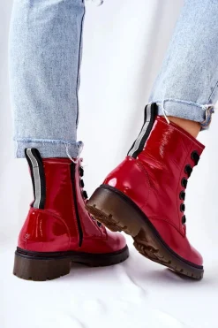 Lakierowane Workery Ocieplane Czerwone Lomess