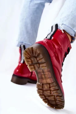 Lakierowane Workery Ocieplane Czerwone Lomess