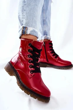 Lakierowane Workery Ocieplane Czerwone Lomess