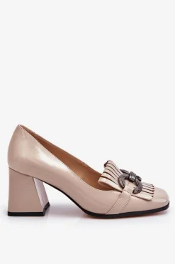 Lakierowane Wygodne Czółenka Beżowe Mercy