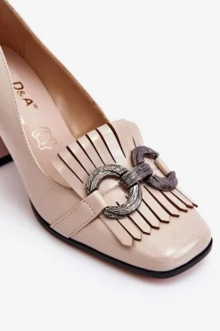 Lakierowane Wygodne Czółenka Beżowe Mercy