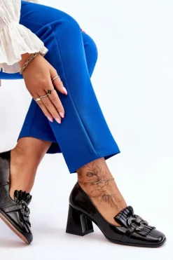 Lakierowane Wygodne Czółenka Czarne Mercy