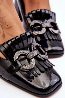 Lakierowane Wygodne Czółenka Czarne Mercy