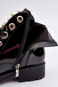 Lakierowane Zdobione Botki Czarne Sirdre