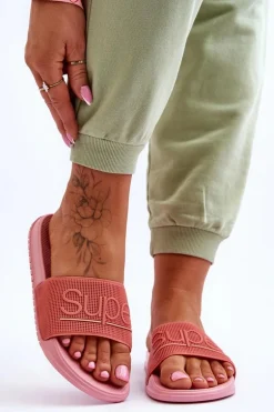 Lekkie Damskie Klapki Z Napisem Różowe Merry