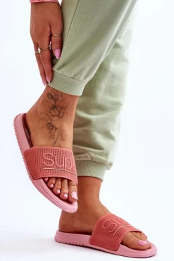 Lekkie Damskie Klapki Z Napisem Różowe Merry