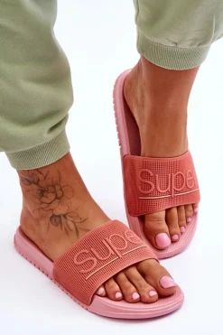 Lekkie Damskie Klapki Z Napisem Różowe Merry