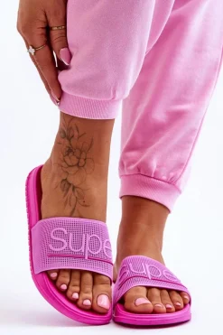 Lekkie Damskie Klapki Z Napisem Fuksja Merry