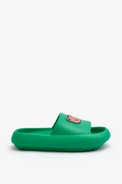 Lekkie Damskie Piankowe Klapki Z Misiem Zielone Lia