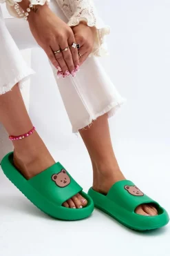 Lekkie Damskie Piankowe Klapki Z Misiem Zielone Lia