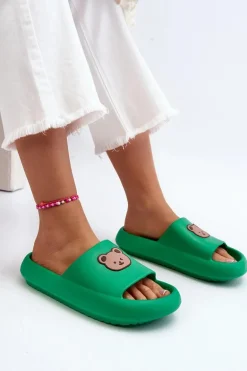 Lekkie Damskie Piankowe Klapki Z Misiem Zielone Lia