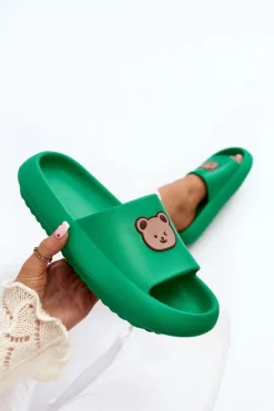 Lekkie Damskie Piankowe Klapki Z Misiem Zielone Lia