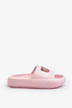 Lekkie Damskie Piankowe Klapki Z Misiem Różowe Lia