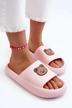 Lekkie Damskie Piankowe Klapki Z Misiem Różowe Lia