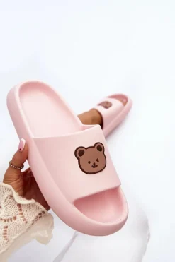 Lekkie Damskie Piankowe Klapki Z Misiem Różowe Lia