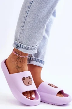 Lekkie Damskie Piankowe Klapki Z Misiem Fioletowe Lia
