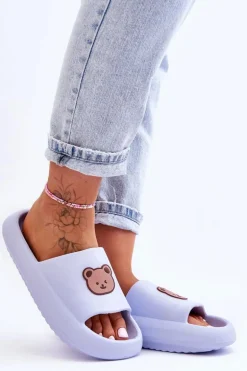 Lekkie Damskie Piankowe Klapki Z Misiem Niebieskie Lia