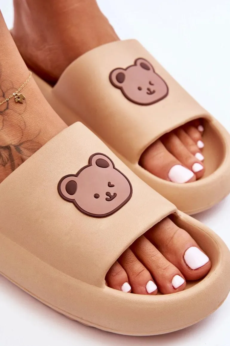 Lekkie Damskie Piankowe Klapki Z Misiem Beżowe Lia