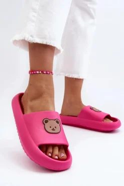 Lekkie Damskie Piankowe Klapki Z Misiem Fuksja Lia