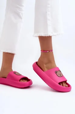 Lekkie Damskie Piankowe Klapki Z Misiem Fuksja Lia