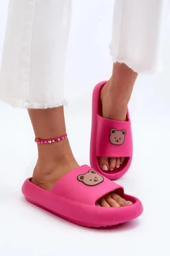 Lekkie Damskie Piankowe Klapki Z Misiem Fuksja Lia