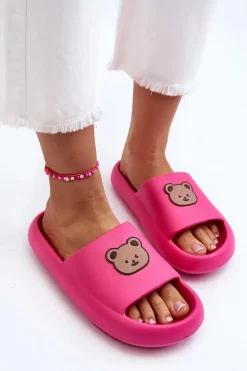 Lekkie Damskie Piankowe Klapki Z Misiem Fuksja Lia