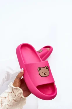 Lekkie Damskie Piankowe Klapki Z Misiem Fuksja Lia