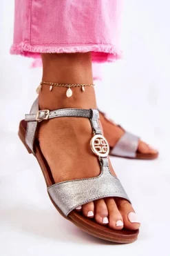 Lekkie Damskie Sandały Na Sprzączkę Ciemnosrebrne Carida