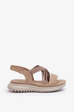 Lekkie Damskie Wygodne Sandały Na Rzep Beżowe Ceclea
