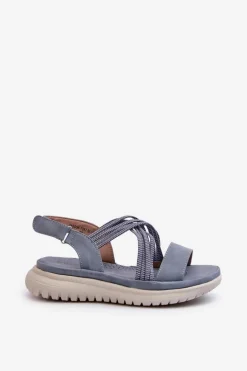 Lekkie Damskie Wygodne Sandały Na Rzep Niebieskie Ceclea