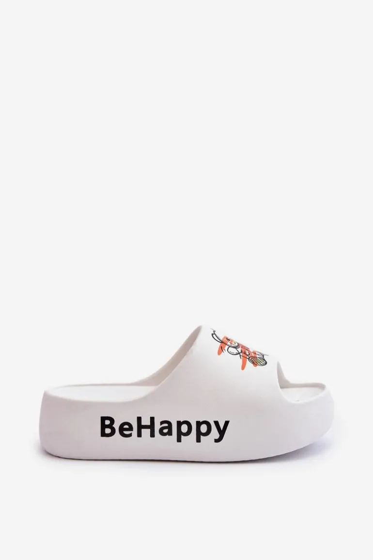 Lekkie Klapki Damskie Na Grubej Podeszwie Z Misiem Piankowe Białe Serefina