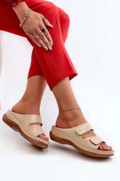 Lekkie Klapki Damskie Z Eko Skóry Beżowe Frellia