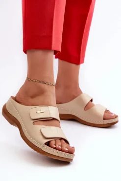 Lekkie Klapki Damskie Z Eko Skóry Beżowe Frellia