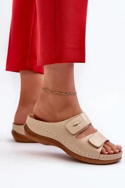 Lekkie Klapki Damskie Z Eko Skóry Beżowe Frellia