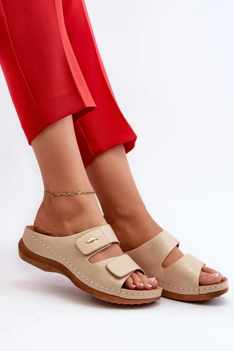 Lekkie Klapki Damskie Z Eko Skóry Beżowe Frellia