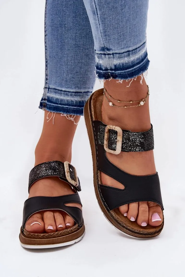 Lekkie Klapki Damskie Z Klamrą Inblu GS000055 Czarne