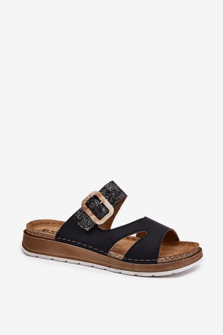 Lekkie Klapki Damskie Z Klamrą Inblu GS000055 Czarne