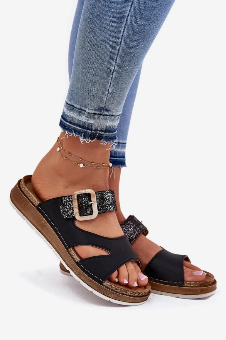 Lekkie Klapki Damskie Z Klamrą Inblu GS000055 Czarne