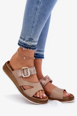 Lekkie Klapki Damskie Z Klamrą Inblu GS000055 Beżowe