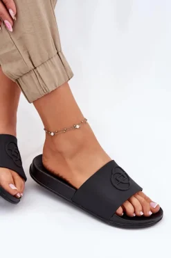 Lekkie Klapki Damskie Z Ozdobnym Tłoczeniem Czarne Isarisa