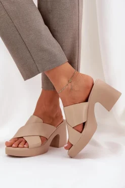 Lekkie Klapki Na Słupku Z Eko Skóry Jasnobeżowe Kacaria