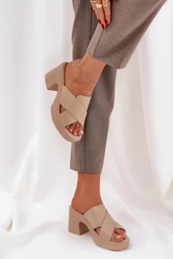 Lekkie Klapki Na Słupku Z Eko Skóry Jasnobeżowe Kacaria